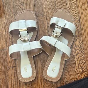 Zara Women's White Sandals with Silver Buckle